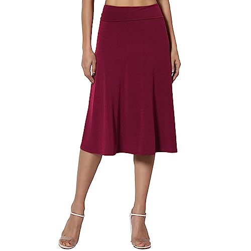 Midi Skirts for Women UK Plus Size - Womens Skirts Elastic Waist Midi Length - Flared Casual Midiskirt Summer Solid Color Skirt Stretchy High Waistskirt Summerskirts Vacation Outfit