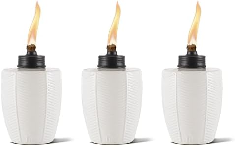 TIKI Brand 1118120 5.75-inch Herringbone Glass Table Ivory 3-Pack Tiki Torch, 5.80, White