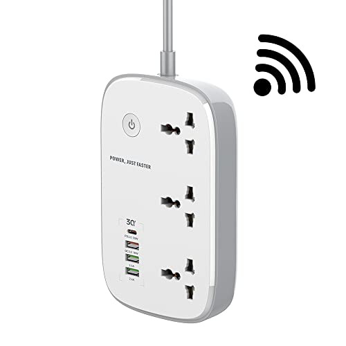 T Teclusive Ldnio 2500W 10A Smart WiFi Extension Power Strip with Type C USB Ports | 3 Power Sockets with 30W Type C PD QC 3.0 Fast USB Port | Multi Port Extension with USB | App Control