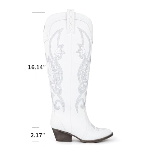 Image of Hawkwell Women's Cowboy Cowgirl Boots Slip On Pointed Toe and Block Heel Shoes with Classic Embroidered Pull On Tall Boot for Ladies Dress Western Knee High Boots