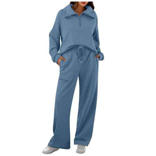 Womens 2 Piece Sweatsuits Set Long Sleeve Crewneck Pullover Tops High Waisted Pants Set Tracksuit with Pockets