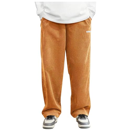 Corduroy Pants Men Big and Tall Fashion Elastic Waist Wide Leg Drawstring Classic Vintage Pants with Pockets