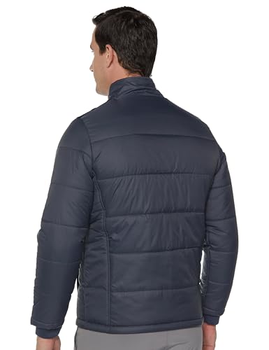 Image of Qube By Fort Collins Men's Nylon Standard Length Regular Fit Quilted Bomber Jacket with Detachable Hood - Winter Warm, Insulated Lining, Ribbed Cuffs, and Stylish Design