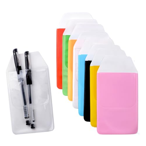 WANDIC Protectores de Bolsillo, 32 Piezas Impermeables de plástico para Tarjetas de identificación, Tarjetas de identificación, Suministros de Oficina para Fugas de bolígrafo, 8 Colores