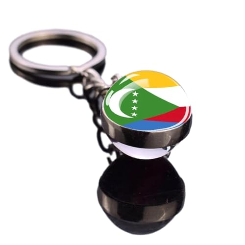 Mode Comores Drapeau Thème Double Face Porte-Clés Personnalité Nouveauté Boule De Verre Drapeau Pendentif Porte-Clés Souvenirs, Afrique National Monde Porte-Clés Bijoux Pour Hommes Femmes Co