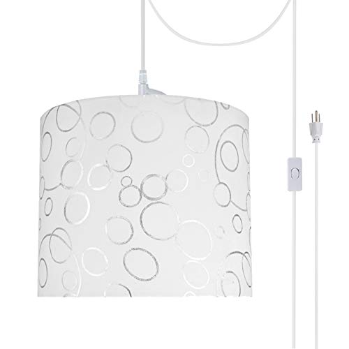 Aspen Creative, White, 71088-21 One Plug-in Swag Pendant Light Conversion Kit with Transitional Drum Fabric Lamp Shade, 12" Width