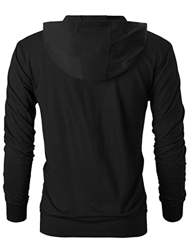 Ohoo Mens 100% Cotton Hoodie Two Way Zipper Slim Fit Wide Hood Thin Lightweight Full Zip Hooded Sweatshirt3