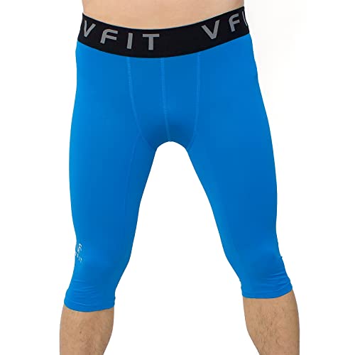 vf VFIT Leggings Pantaloni Compressione Pantalone Medio 3/4 Uomo Sportivo Fitness (L, Blu)