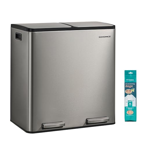 SONGMICS Poubelle de Cuisine 2 x 30 L, Corbeille de Tri 2 Compartiments, avec 15 Sacs Poubelle,...