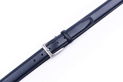 Milorde Men Genuine Leather Belt With Single Prong Buckle, Fashion & Classic Design For Dress And Causal (Size 48 (Waist 46), Basic Navy) #TOP3