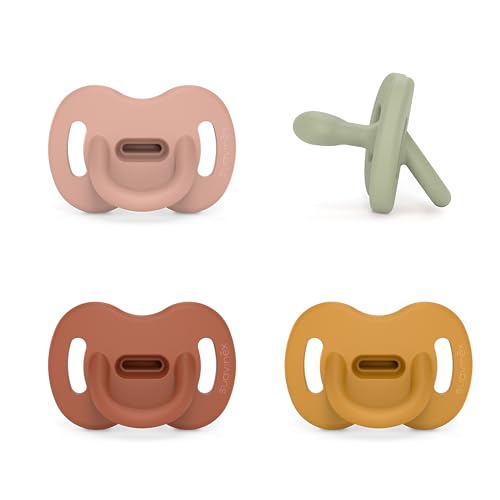 Suavinex, Pack 4 Chupetes Todo Silicona, para Bebés 0/6 Meses, Chupete con Tetina Fisiológica SX Pro, Súper Blandito y Flexible, Ideal para Dormir. Honey, Lake, Ocean, Chili