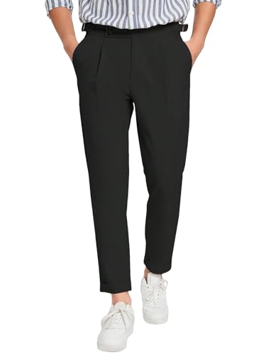 OYOANGLE Men's Zipper Fly Button Front Pleated Work Office Business Tapered Suit Pants with Pockets