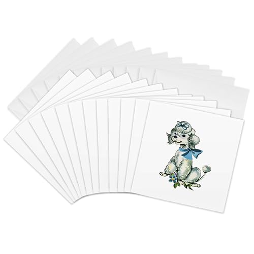Cartes de vœux caniche rétro 3dRose | Lot de 12 cartes de correspondance 15x15 cm