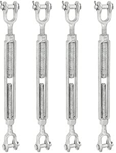 Indusco 93900391 Hot Dipped Drop Forged Galvanized Steel Jaw and Jaw Turnbuckle, 5200 lbs Working Load Limit, 3/4 Threaded Diameter x 12 Take Up, 23 Length (4)
