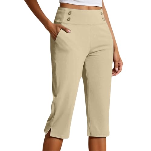 Pantalones de yoga 3/4 para mujer con bolsillos y cintura alta moldeadora