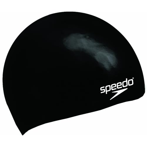 Speedo Kid's Plain Moulded Swim Cap, Black, One Size