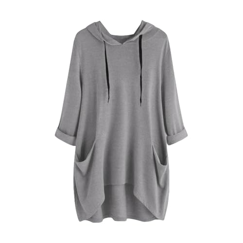 Sudaderas con capucha para mujer, holgadas, ligeras, tipo túnica, de gran tamaño, con bolsillos, lisas, casuales, largas, gris, 4XL Sudaderas con capucha para mujer, holgadas, ligeras, tipo túnica, de gran tamaño, con bolsillos, lisas, casuales, largas, gris, 4XL