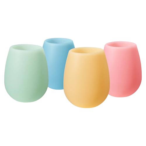 Silicone Wine Glasses – Set of 4 Pastel Colors, 12 oz – Break-Resistant, Flexible & Shatterproof...