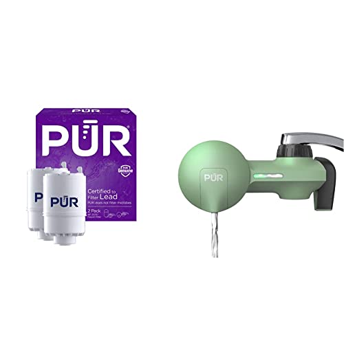 Pur Water Filter Replacement For Faucet Filtration Systems (2 Pack) & Plus Faucet Mount Water Filtration System, Sage – Horizontal Faucet Mount For Crisp, Refreshing Water, Pfm310M #TOP9
