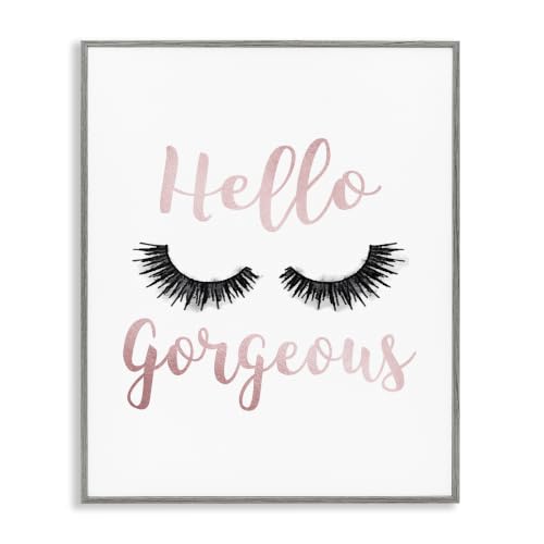 Image of Stupell Industries Hello Gorgeous Black Eyelashes Typography, Design by Amanda Greenwood Gray Framed Wall Art, 24 x 30, White