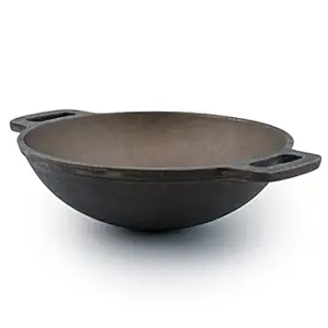 Nestasia Black Round Pre-Seasoned, Naturally Non-Stick, Super Smooth Cast Iron Kadhai for Cooking and Deep Frying, Induction and Gas-Stove Friendly (10-inch, 1500ml Capacity)