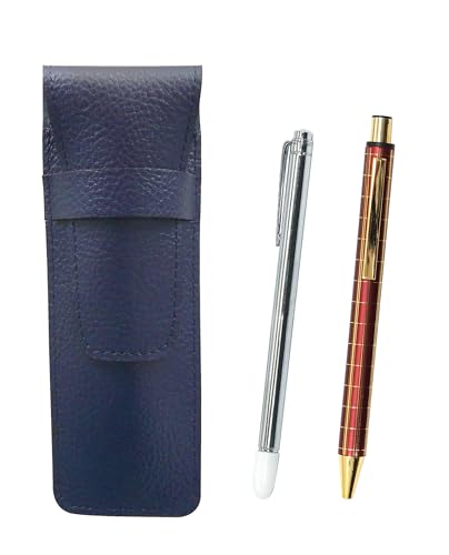 シボ革ペンケース青 金属製指示棒とNQ30K 太軸金属ストレートノック・ダブルアルマイト加工格子ボールペンセット 赤 SASL-701S-NQ30KB-R