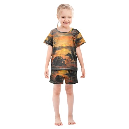 ALAZA Turtle at Sunset Pajama Set Short Sleeve Sleepwear Soft Lounge Nightwear3