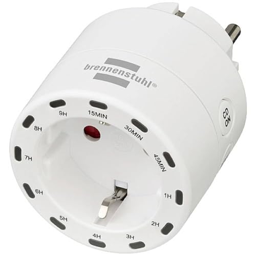 Brennenstuhl Temporizador Digital de Cuenta atrás/Enchufe programable de Cuenta con Pantalla LED integrada (para Uso en Interiores, con protección de Contacto Aumentada) Blanco