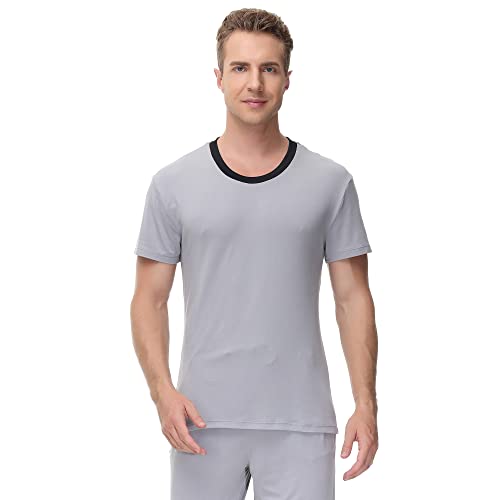 Ink+Ivy Men Sleepwear Pajama Top Crewneck T-Shirt, Soft Sueded Jersey Tee Loungewear, Undershirt, Alloy, Small