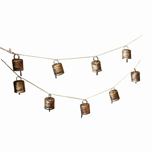 Loberon Girlande Maxime, Glöckchen mit schönem Klang, Antik-Finish, Festdekoration, Weihnachtsdekoration, Weihnachten, Eisen, Jute, antikbraun