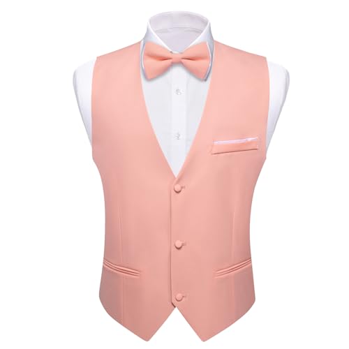 Image of Barry.Wang Mens Suit Vest Bow Tie Set 4PCS Formal V-neck Slim Fit Casual Solid Color Waistcoat Wedding Party Tuxedo