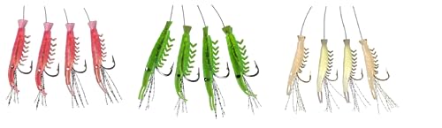 Zestaw 3 przyponów morskich firmy Dega by Jenzi przypon na krewetki makrele 4 ramiona świecące Norwegia zmontowane długość 150 cm, grubość sznurka 0,60/0,40 mm, rozmiar haczyka 2 (zestaw # 4 Mix)