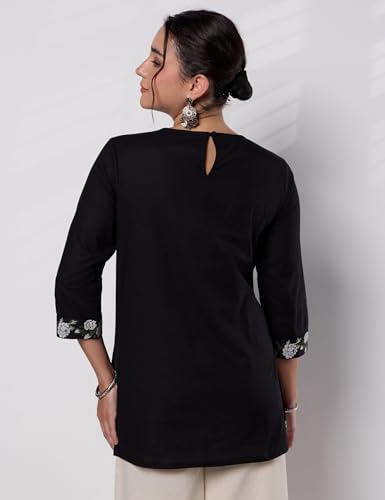 Image of Amazon Brand - Myx Women Pure Cotton Embroidered Short Kurti | Tunic | Short Kurta (Available in Plus Sizes)