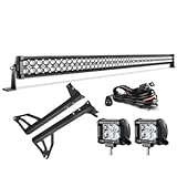LED Light Bar 52 Inch (55 Inch with Mounting Brackets) DWVO 300W Spot & Flood Combo Beam+ 2X 18W Spot LED work light +2X Steel Metal Upper with 8ft Wiring Harness Kit for JEEP JK Wrangler