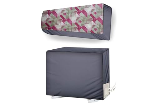 Wings Star Split ac cover for indoor and outdoor unit of 1 ton ac waterproof and dustproof Grey Floral pattern KUM172