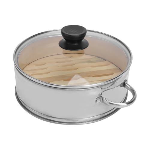 Veemoon Vaporera de Acero Inoxidable Tapa de Vidrio 18 CM Alta Cesta para Cocinar al Vapor Alimentos Utensilio Reutilizable Adecuado para Dim Sum Verduras y Mariscos