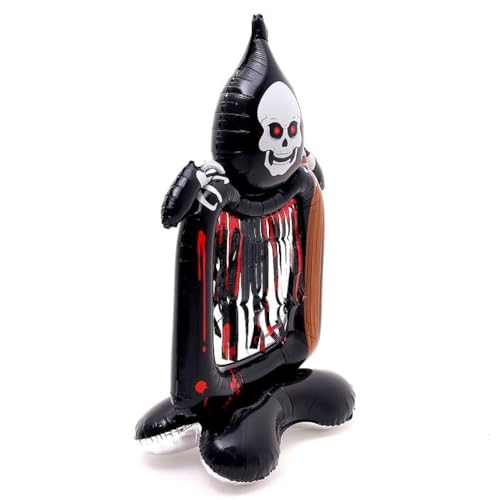 Image of AMFIN (Pack of 1) Self-Standing Foil Balloon 50 Inch Halloween Ghost Grim Reaper Balloon Hollow - Giant Halloween Inflatable Decoration with Scythe - Black