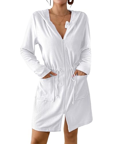Bsubseach Terry Cloth Cover Up - Women Zip Up Long Sleeve Swimsuit Coverup Hooded Bath Robes with...