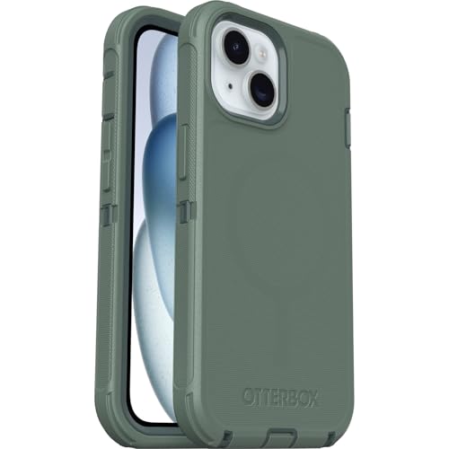 Image of OtterBox iPhone 16e, 15, 14, & 13 Defender Series - Forest Ranger Green, screenless, rugged & durable, with port protection, snaps to MagSafe