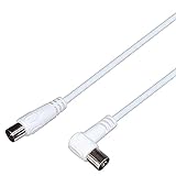 Qualitätsabschirmung PremiumCord TV Koaxial Antennen Kabel 3m, 75 Ohm, IEC Stecker auf Buchse 90°, Abgeschirmt - für DVB-C, DVB-T/T2, 4K UHD 2160p, FULL HD 1080p 3D, Farbe weiß, 90° abgewinkelt, 3 m