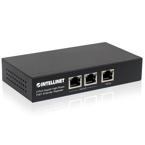Image of Intellinet 2-Port Gigabit High-Power PoE+ Extender, 25W, IEEE 802.3at | IEEE 802.3af /at range doubler adds 328 ft, powers two devices up to 25W, Gigabit RJ45, metal housing