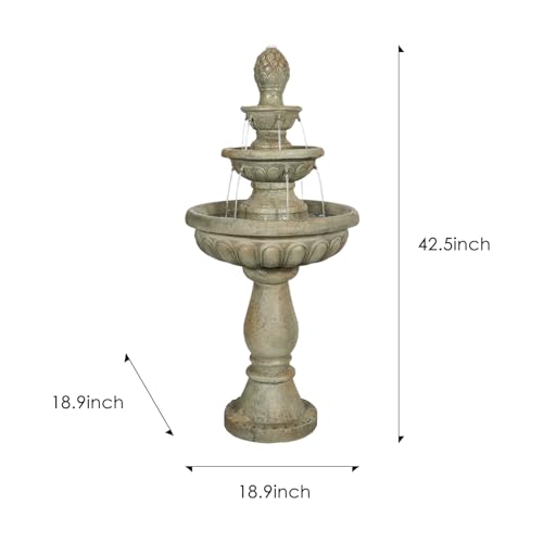 Image of SunJet 42.5 inch High 3-Tiers Modern Concrete Outdoor Water Fountain - Round Large Outdoor Fountains and Waterfalls for Garden, Patio, Yard, and Deck Decor, Featuring Natural Stone Look