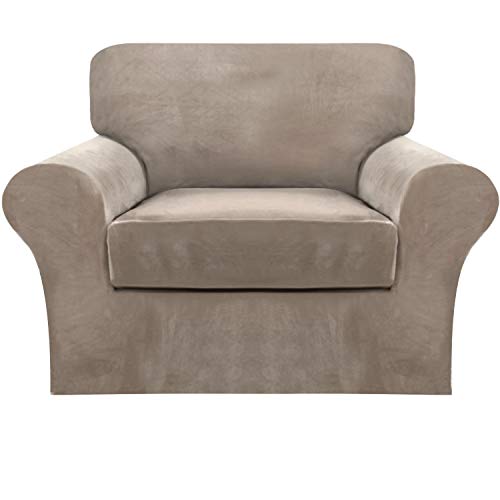 2 Piece Chair Cover Sofa Covers Velvet Chair Covers For Living Room Chair Slipcovers With Individual Cushion Covers Elastic Furniture Protector For Pets, Machine Washable,(Armchair, Taupe) #TOP6