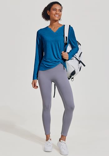 Pinspark Camisetas femininas de manga comprida para treino, gola V, frente torcida, caminhada, ioga,