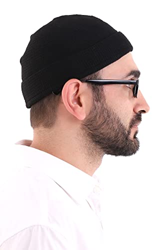 ihvan online Turkish Muslim Winter Velvet Roll Up Kufi Hats for Men Taqiya Takke Peci Islamic Hats Islamic Gifts