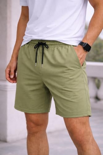 Image of Men's Solid Cotton Lounge Shorts | Premium Soft Breathable Casual Shorts with Elastic Drawstring Waist | Regular Fit Above Knee for Home, Gym & Travel