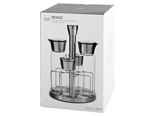 Oliera 4 pezzi in vetro borosilicato con tappi in acciaio inox con stand cp