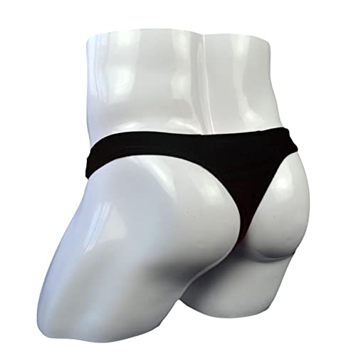 Sexy Men's Nylon Bikini Thong Underwear Elephant Nose Pouch T-Back Soft Slim Open Front G-String Tangas Undies (One Size,Black)4