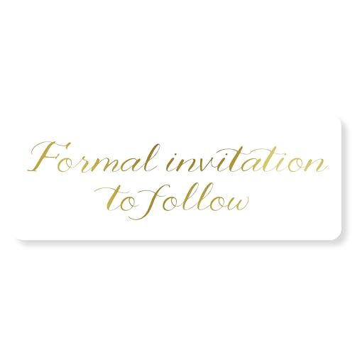 60ct - GoldFoil Formal Invitation to Follow, Save The Date Stickers, Glossy White Stickers (#665-F)