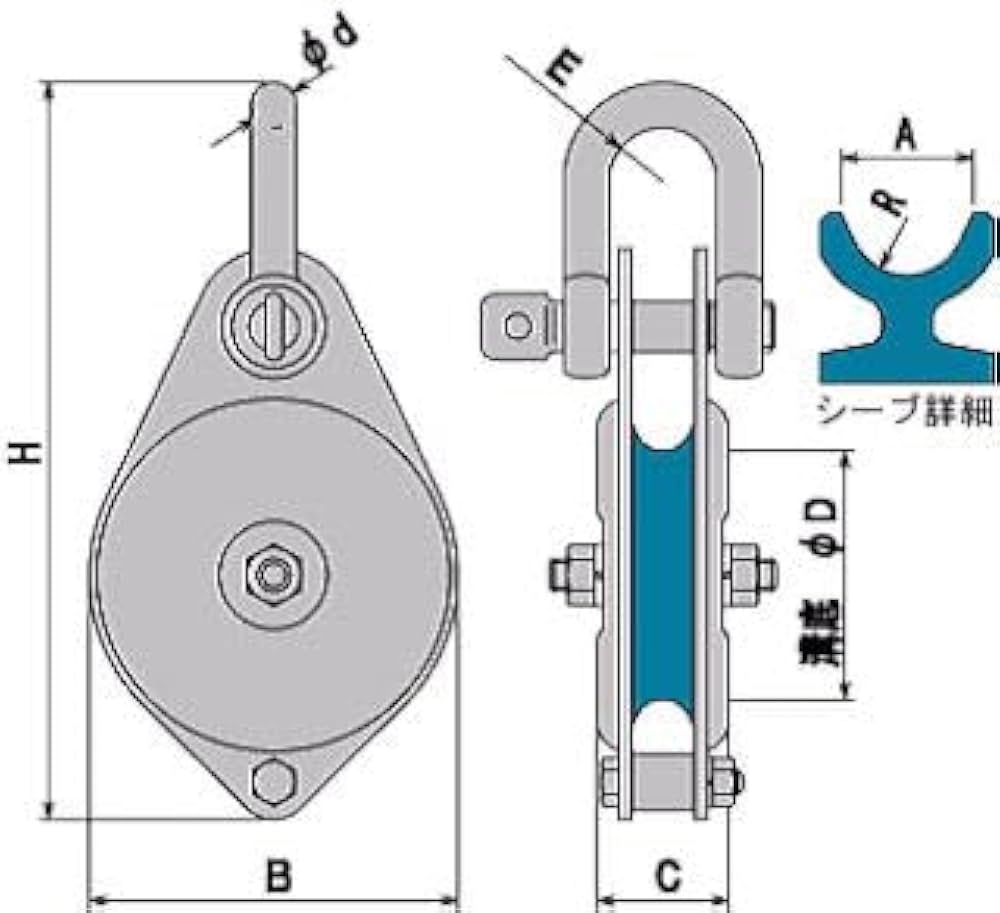 滑車 オタフク滑車 オーフ首廻式 1車 釜原鉄工所 SBO-4F 使用荷重750kg